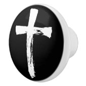 Moderne penseel kruis - Christelijke witte crucifi Keramische Knop (Rechts)