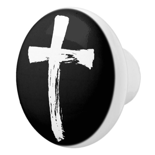 Moderne penseel kruis - Christelijke witte crucifi Keramische Knop (Rechts)