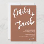 Moderne penseel namen terracotta qr code bruiloft kaart (Voorkant)