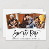 Moderne penseel schrift 3 foto collage save the date (Voorkant / Achterkant)