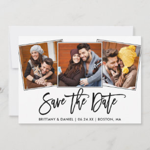Moderne penseel schrift 3 foto collage save the date