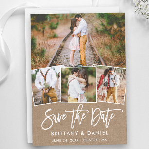 Moderne penseel schrift 4 foto collage kraft save the date
