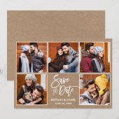 Moderne penseel schrift 5 foto kraft save the date (Voorkant / Achterkant)