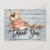 Moderne penseel schrift nieuwe baby dank je zwart briefkaart (Voorkant)