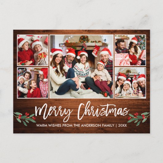 Moderne, penseel, script, 5 kerstfeest briefkaart (Voorkant)