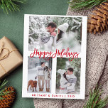 Moderne penseel Script Red Prettige feestdagen 3 f Briefkaart<br><div class="desc">Modern penseelscript Prettige feestdagen 3 Foto Briefkaart</div>
