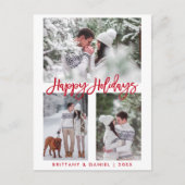 Moderne penseel Script Red Prettige feestdagen 3 f Briefkaart (Voorkant)