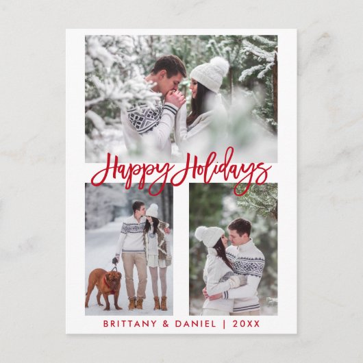 Moderne penseel Script Red Prettige feestdagen 3 f Briefkaart (Voorkant)