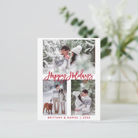 Moderne penseel Script Red Prettige feestdagen 3 f Briefkaart (Staand voorkant)