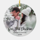 Moderne Penseel voor penseel Manuscript Onze eerst Keramisch Ornament (Achterkant)