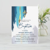 Moderne penseelgoud en blauw baptisme kaart (Staand voorkant)