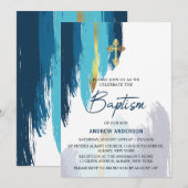 Moderne penseelgoud en blauw baptisme kaart (Voorkant / Achterkant)