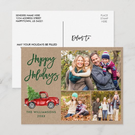 Moderne, penseeljager 3 Foto Kraft Holiday Briefkaart (Voorkant / Achterkant)