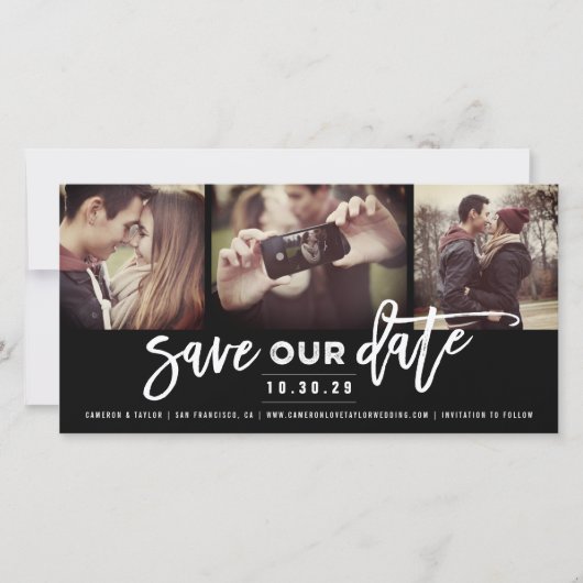 Moderne penseelkalligrafie 3 MultiPhoto Save The Date (Voorkant)