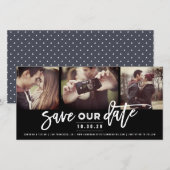 Moderne penseelkalligrafie 3 MultiPhoto Save The Date (Voorkant / Achterkant)