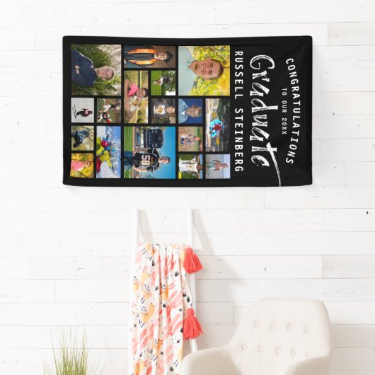 Moderne penseellijn Afstuderen foto-inkuiling zwar Spandoek (Insitu)