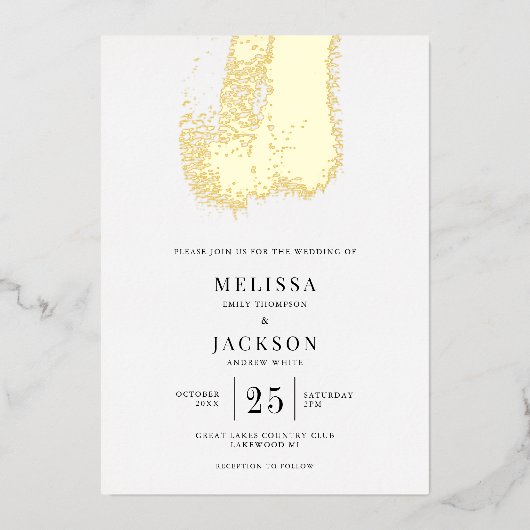 Moderne penseellijn Elegant Wedding Folie Uitnodiging (Voorkant)