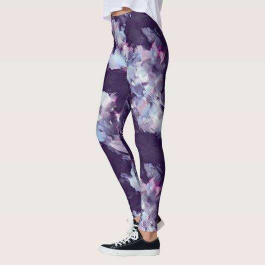 Moderne penseellijnblauwe en paarse Leggings (Links)