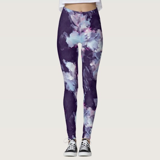 Moderne penseellijnblauwe en paarse Leggings (Voorkant)