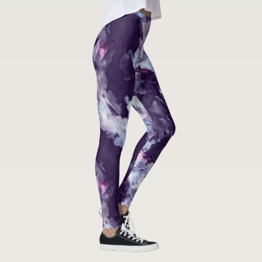 Moderne penseellijnblauwe en paarse Leggings (Rechts)