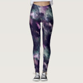 Moderne penseellijnblauwe en paarse Leggings (Voorkant)