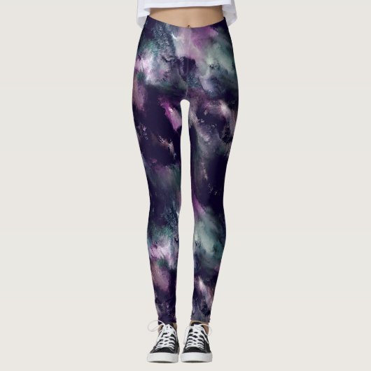 Moderne penseellijnblauwe en paarse Leggings (Voorkant)
