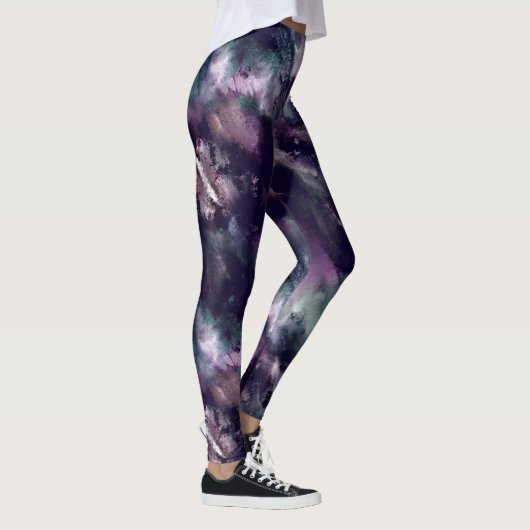 Moderne penseellijnblauwe en paarse Leggings (Rechts)