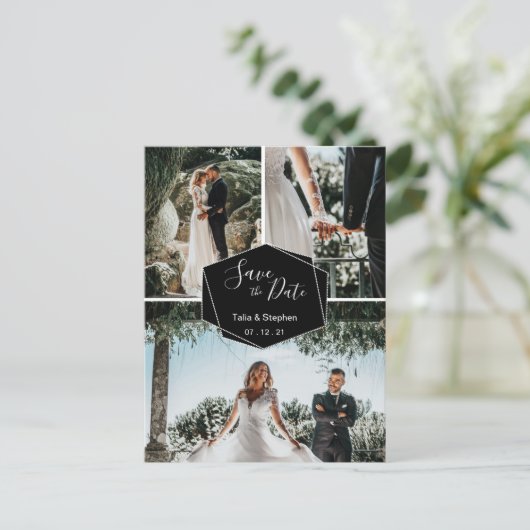 Moderne Penseelmantel 3 Foto opslaan Datum Aankondigingskaart (Staand voorkant)