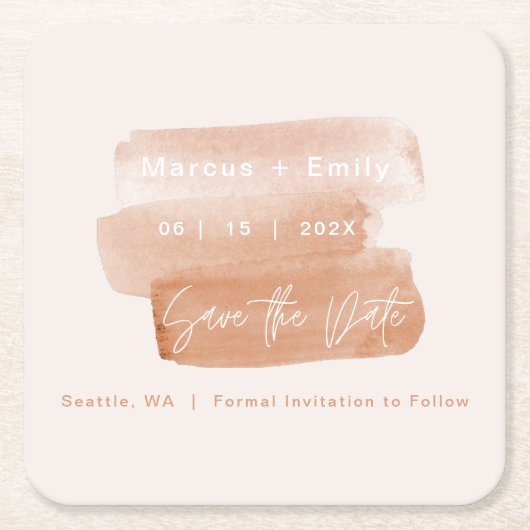 Moderne penseelminimalist sparen de datum kartonnen onderzetters (Voorkant)