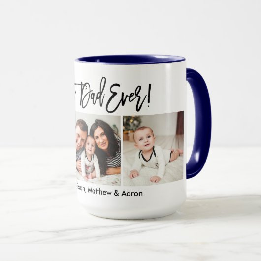 Moderne penseelscript 3 Foto beste vader ooit blau Mok (Voorkant rechts)