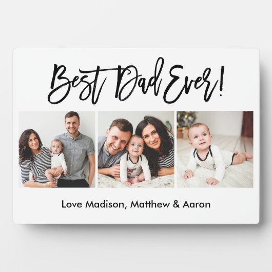 Moderne penseelscript 3 Foto beste vader ooit Fotoplaat (voorkant)
