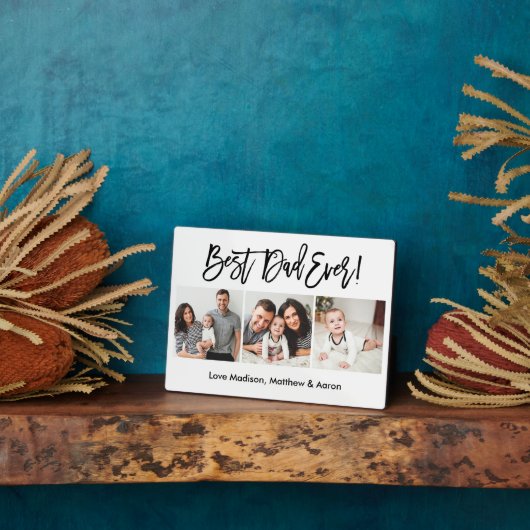Moderne penseelscript 3 Foto beste vader ooit Fotoplaat (Zijkant)