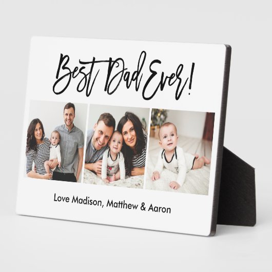 Moderne penseelscript 3 Foto beste vader ooit Fotoplaat (Zijkant)