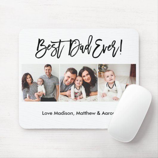 Moderne penseelscript 3 Foto beste vader ooit Muismat (Met muis)