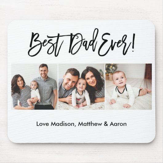 Moderne penseelscript 3 Foto beste vader ooit Muismat (Voorkant)