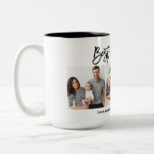 Moderne penseelscript 3 Foto beste vader ooit Tweekleurige Koffiemok (Links)