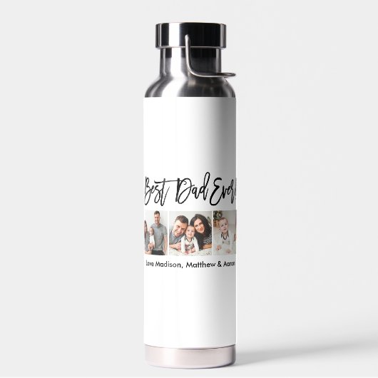 Moderne penseelscript 3 Foto beste vader ooit Waterfles (Links)