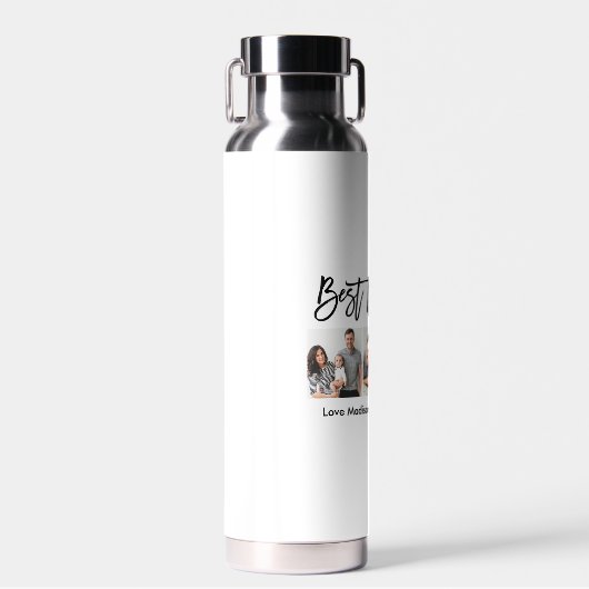 Moderne penseelscript 3 Foto beste vader ooit Waterfles (Voorkant)