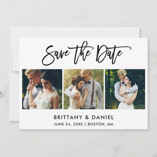 Moderne penseelscript 3 Foto Save The Date (Voorkant)