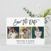 Moderne penseelscript 3 Foto Save The Date (Staand voorkant)
