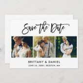 Moderne penseelscript 3 Foto Save The Date (Voorkant / Achterkant)