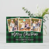 Moderne penseelscript 3 Fotokerstgroen geplakt Feestdagenkaart (Staand voorkant)