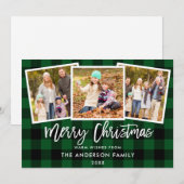 Moderne penseelscript 3 Fotokerstgroen geplakt Feestdagenkaart (Voorkant / Achterkant)