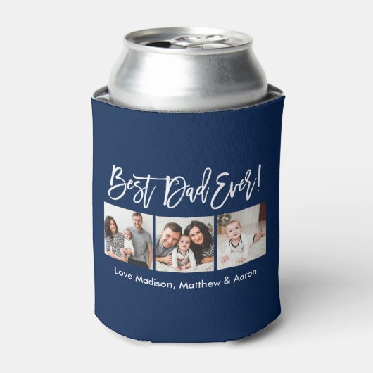 Moderne penseelscript 3 Foto's Beste pap ooit blau Blikjeskoeler (Blikje Voorkant)
