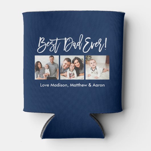 Moderne penseelscript 3 Foto's Beste pap ooit blau Blikjeskoeler (Voorkant)