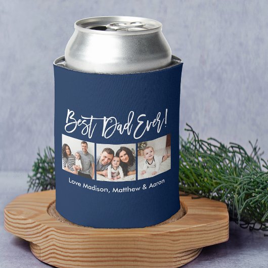 Moderne penseelscript 3 Foto's Beste pap ooit blau Blikjeskoeler