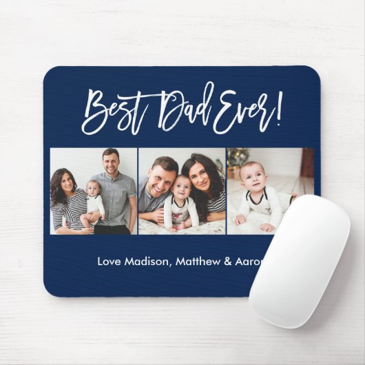 Moderne penseelscript 3 Foto's Beste pap ooit blau Muismat (Met muis)