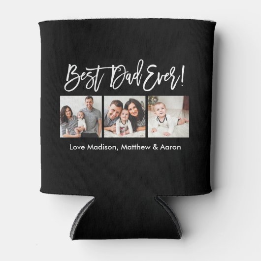 Moderne penseelscript 3 Foto's Beste vader ooit Blikjeskoeler (Voorkant)