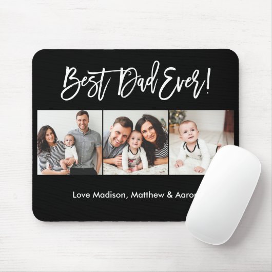 Moderne penseelscript 3 Foto's Beste vader ooit Muismat (Met muis)