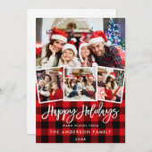Moderne penseelscript 4 Foto Feestdagen Rood gepla Feestdagenkaart (Voorkant / Achterkant)
